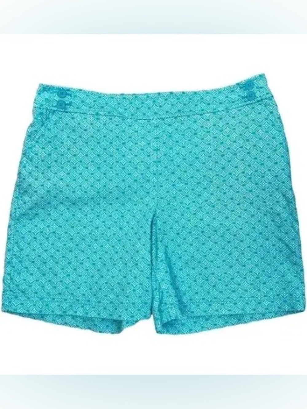 NWT Talbots Linen Blend Shorts Size 12 Aqua Geometric Print Summer Classic
